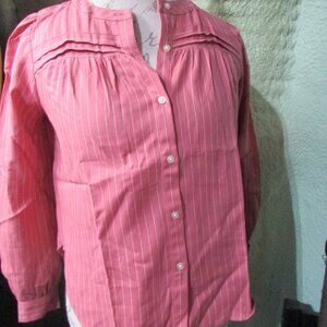 Petite Striped Pleated Blouse XXSP Pintuck Button Thru NWT NEW Salmon Pink